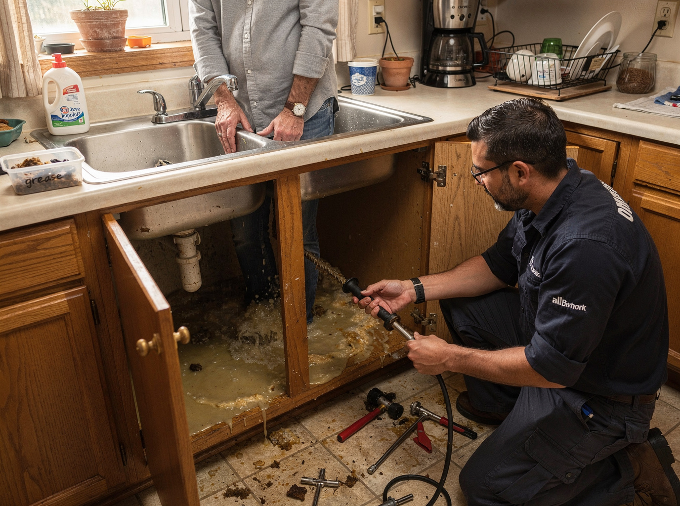 Clearing Kitchen Sink Clogs Caused by Grease in Local Households